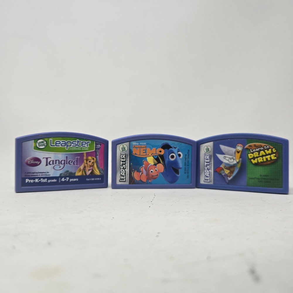 LeapFrog Leapster Game Lot Disney Tangled Finding Nemo Mr Pencil Learn to Draw
